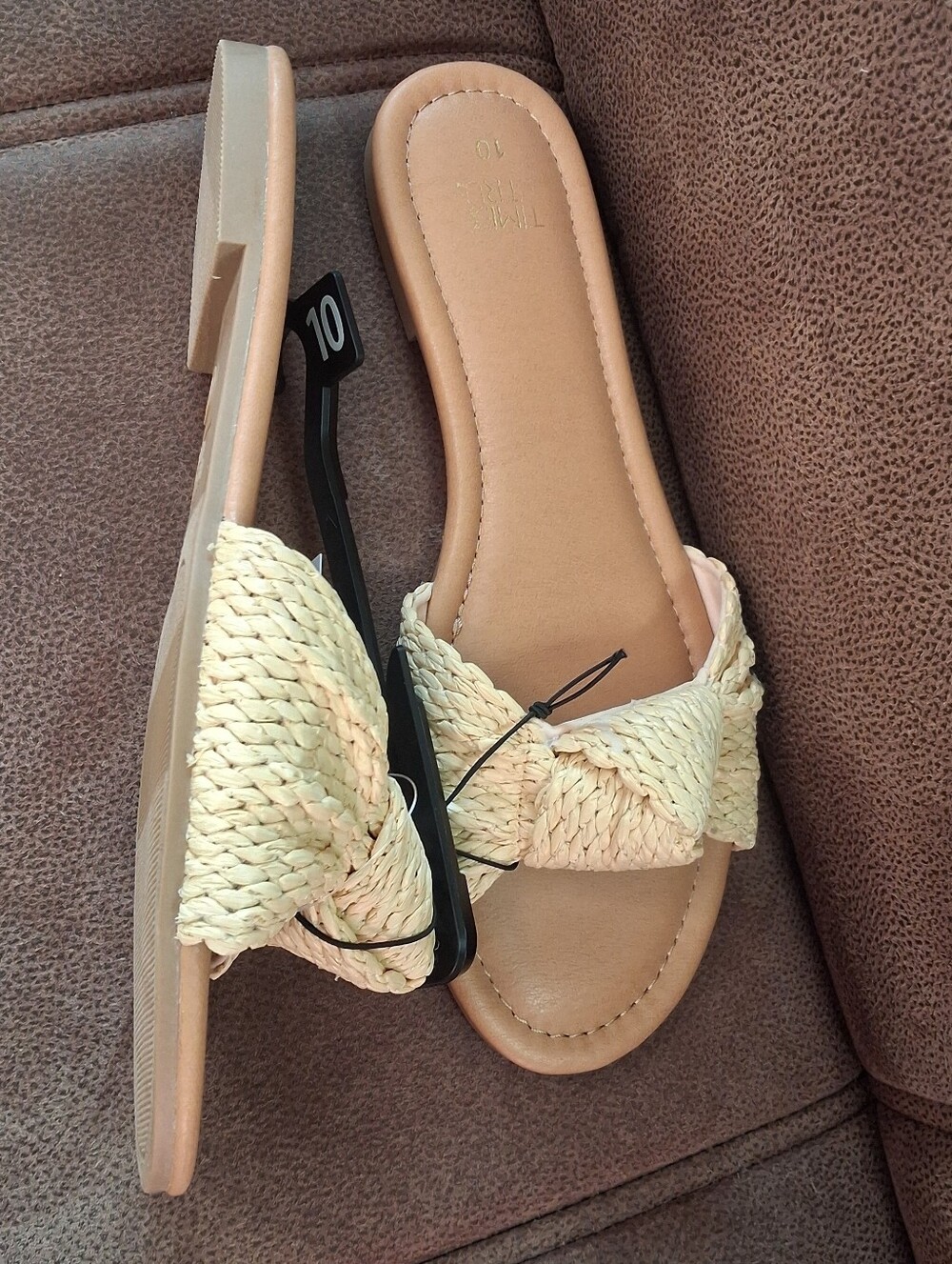 Time And Tru Braided Bow Knot Slide Raffia Sandals - Cream Size 10